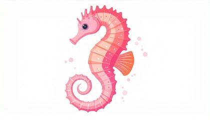 Obraz premium Vibrant pink seahorse illustration with curled tail and delicate fins.