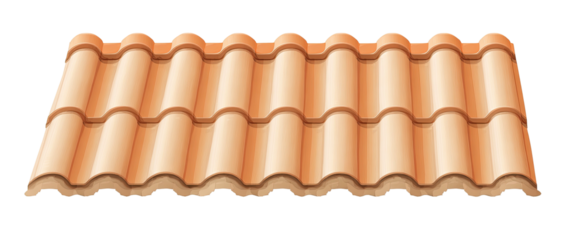 Rendered illustration of a stacked terracotta tile roof, showing a perspective of overlapping rows