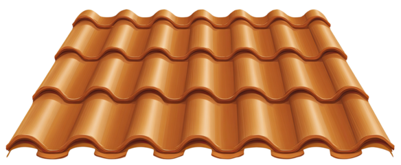 Illustration of terracotta-colored roofing tiles, featuring a wavy pattern, depicted on a black background