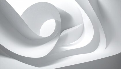 Close-up of curled white paper creating abstract curves and shadows