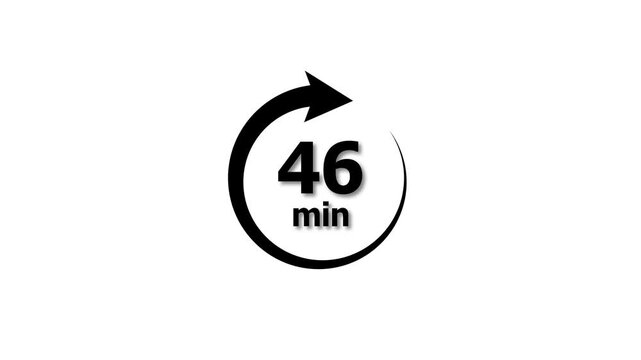 Animation video timer icon with 46 min. timer 46 minutes countdown icon. motion graphic arrow Clock 4 minute icon, white background 4k video animation