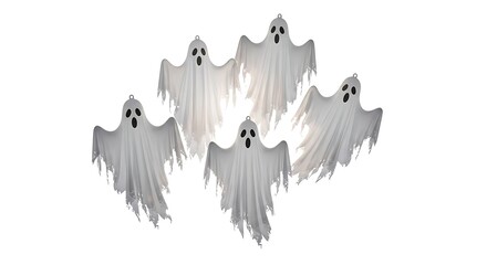 Eerie ensemble of five ghostly apparitions floating in a Halloween spectacle ready to haunt