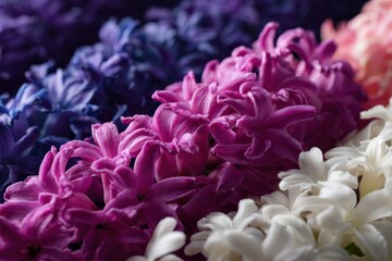 Obraz premium Vibrant hyacinth blooms in pink, purple, and white