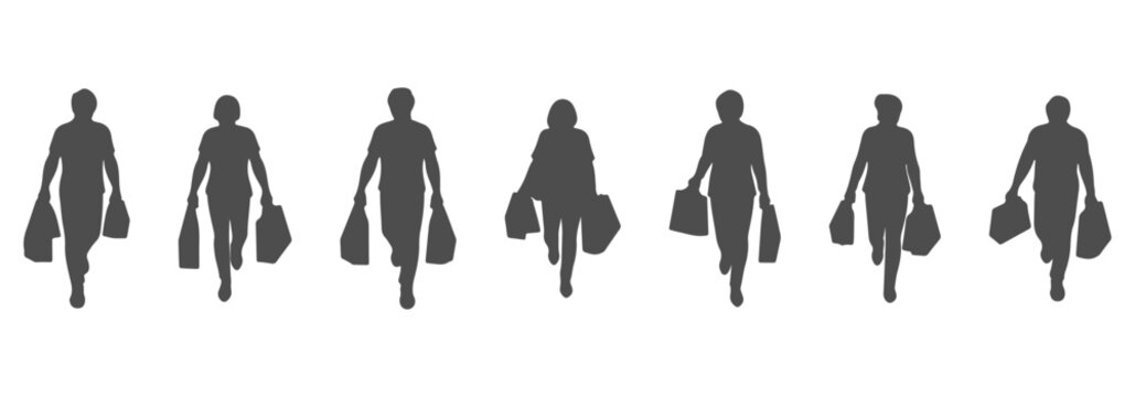 Top View Shopping People Silhouette CAD Blocks - Professional Solid Black Human Figures for Retail and Mall Floor Plan Design