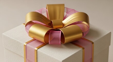 Premium White Gift Box with Gold and Pink Ribbon Bow Displaying Luxury Gifting for Special Occasions and E-commerce Sales.