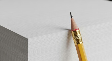Precision Sharpened Pencil Resting on a Stack of Blank Lined Paper Ready for Writing, Learning, or Creative Planning.