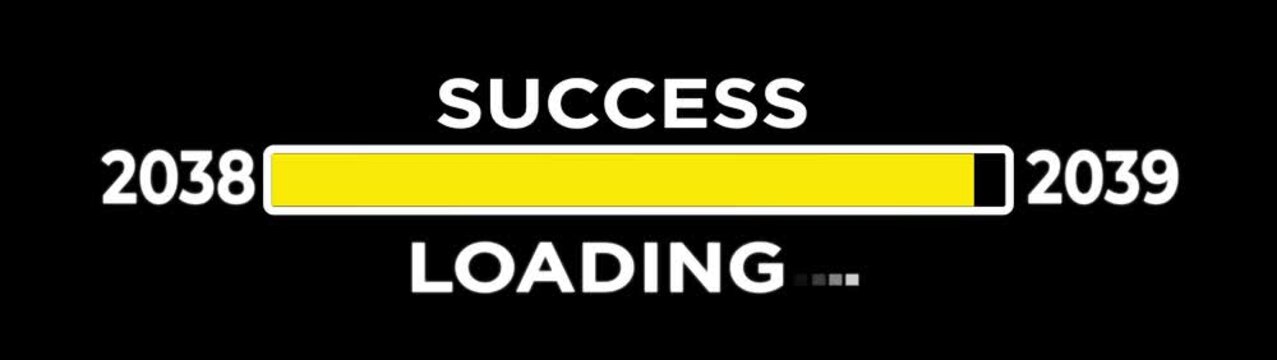 Loading bar from 2038 to 2039 new year transfer animation. Almost reaching New Year LOADING success loading bar business progress bar on black background.