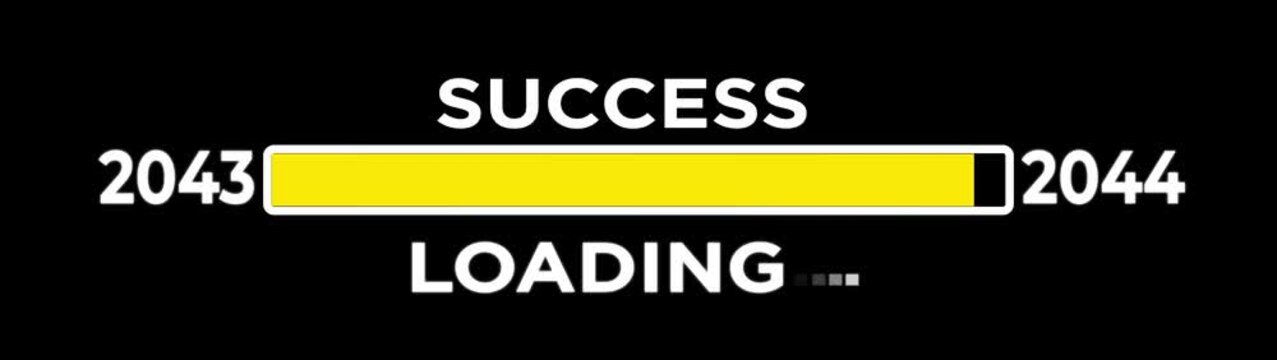 Loading bar from 2043 to 2044 new year transfer animation. Almost reaching New Year LOADING success loading bar business progress bar on black background.