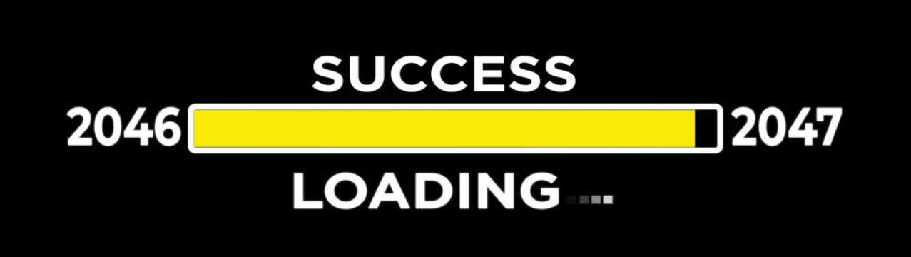Loading bar from 2046 to 2047 new year transfer animation. Almost reaching New Year LOADING success loading bar business progress bar on black background.