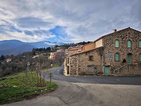 Saint-Marsal rural village in the French Pyrenees surrounded by mountains and forest. C&eacute;ret. France. 