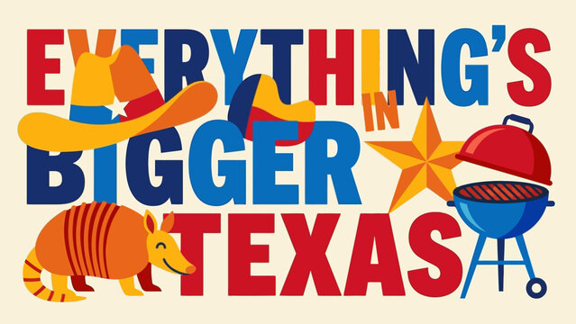 Everything's Bigger in Texas Colorful Cowboy BBQ Armadillo Illustration