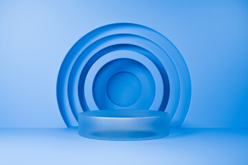 Obraz premium Blue concentric ring podium in a professional 3D studio