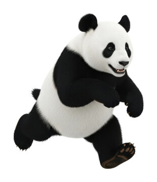 Panda running in nature animated character playful environment isolated on transparent background