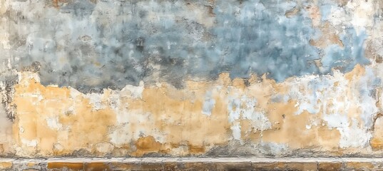 Vintage Grungy Wall Texture Background with Colorful Splotches and Cracks in Beige and Blue Tones