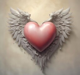 Elegant heart with angel wings, soft lighting, romantic fantasy artwork, minimal design, stock ready