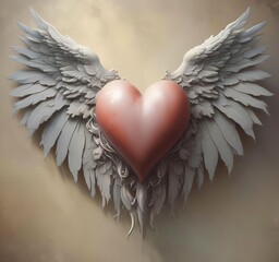 Elegant heart with angel wings, soft lighting, romantic fantasy artwork, minimal design, stock ready