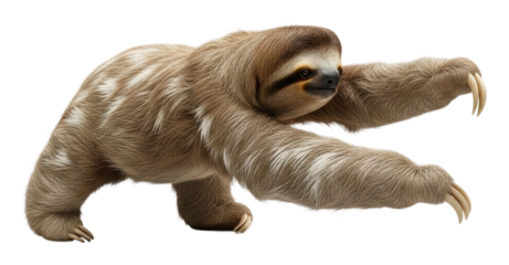 Sloth moving slowly tropical rainforest animal portrait wildlife isolated on transparent background