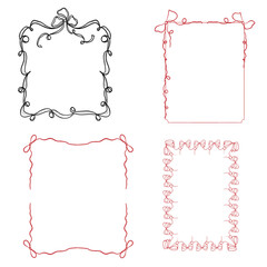 Bow pink frames, round and rectangular. Vector illustration. Festive borders isolated on a white background. For holidays, Valentine's Day, greeting cards, and invitations. Vintage hand-drawn set.