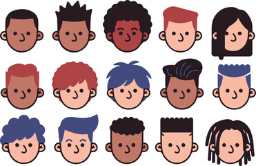 Cartoon Character with different hair styles 2d vector Design