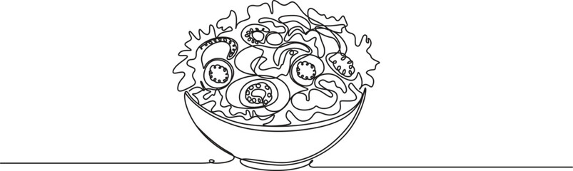 Fototapeta premium Continuous Line Drawing of a Fresh Salad Plate,Continuous Line Drawing of a Fresh Salad Bowl,Fresh Salad Bowl Line Art,Minimalist Continuous Line Art of a Food Dish
