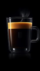 Stylish morning ritual with freshly brewed dark espresso coffee in an elegant glass vessel.