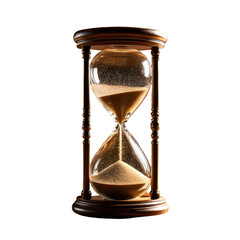 Hourglass with sand flowing, against a black background