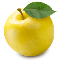 Yellow apple isolated on white background, Juicy and bright Shinano gold apple on White Background High resolution photography, With clipping path.