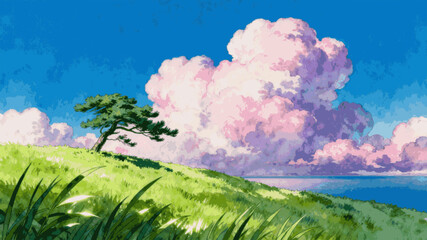 Fototapeta premium Above The Clouds Cloudy Dream isolated watercolor vector illustration svg