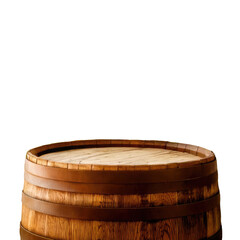 Fototapeta premium Wooden barrel, top view, with dark bands and background