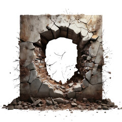 Square frame with hole, crumbling facade