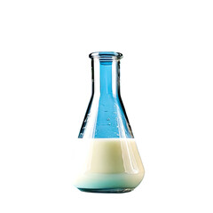 Erlenmeyer flask filled with white liquid against black