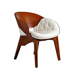 Naklejka premium Stylish curved wooden chair with quilted white cushion