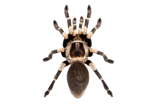 Top view of dorsal side Peacock tarantula, Poecilotheria metallica isolated on transparent or white background - Powered by Adobe