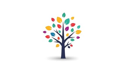 Vibrant tree with colorful leaves on white background