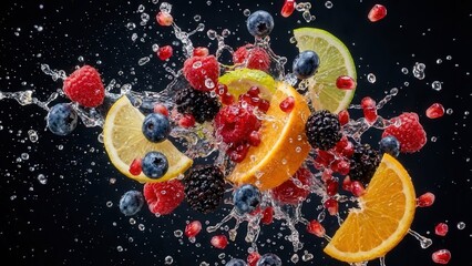 Vibrant Fruit Splash with Mixed Berries and Citrus