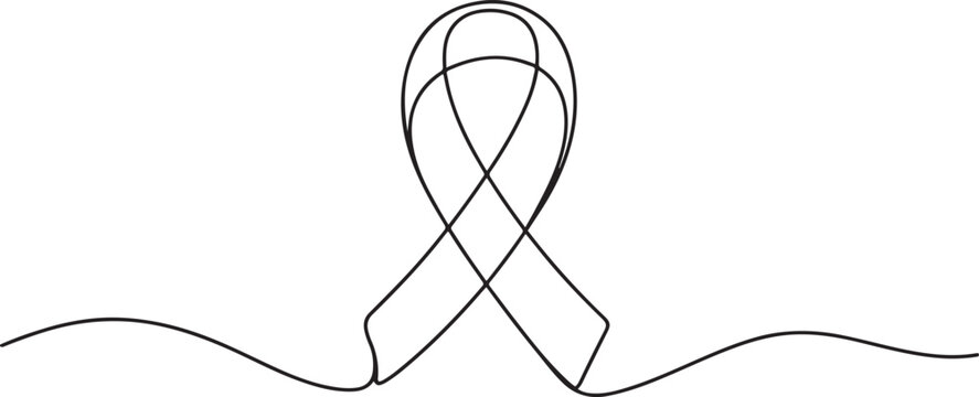 Continuous one line drawing of breast cancer awareness ribbon.one line vector illustration with white background