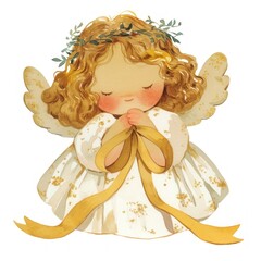 Fototapeta premium Adorable angel illustration with ribbon