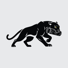 Naklejka premium Powerful black panther or mountain lion silhouette walking, wild cat vector