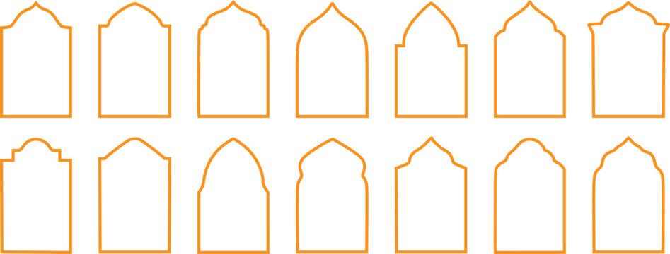Set of Islamic Arch Window Frames and Oriental Door Outlines for Ramadan Greeting Cards and Arabic Design Decor