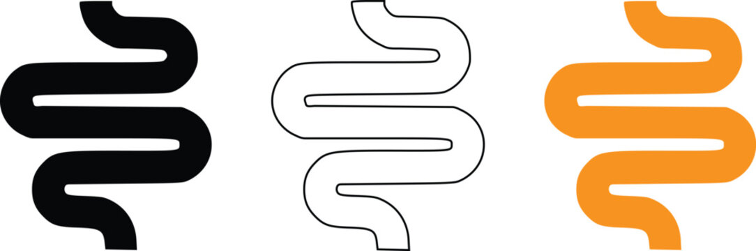 Sinuous Intestine Icon Set, Human Digestive System Vector Illustration