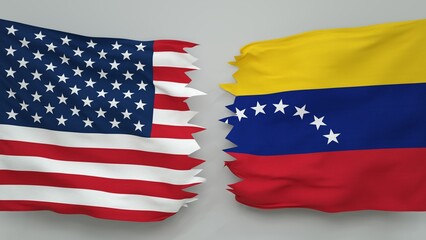 Obraz premium Torn banner representing diplomatic relations between the USA and Venezuela