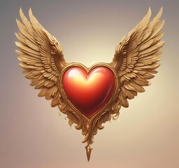 Love heart with golden wings, fantasy romance concept, smooth gradients, clean background