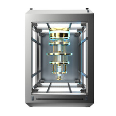 Golden quantum computer machine isolated on white
