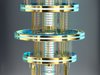 Golden quantum computer machine close up