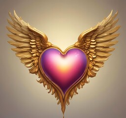Obraz premium Love heart with golden wings, fantasy romance concept, smooth gradients, clean background