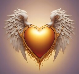 Love heart with golden wings, fantasy romance concept, smooth gradients, clean background