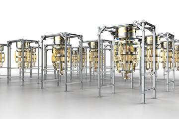 Group of golden quantum computer machine with cases