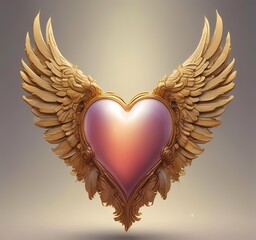 Love heart with golden wings, fantasy romance concept, smooth gradients, clean background