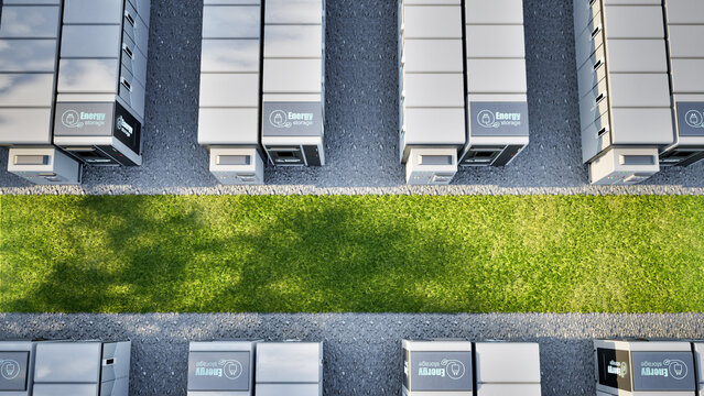 Group of energy storage systems or battery container units top view