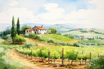 Obraz premium Vineyard landscape outdoors drawing.